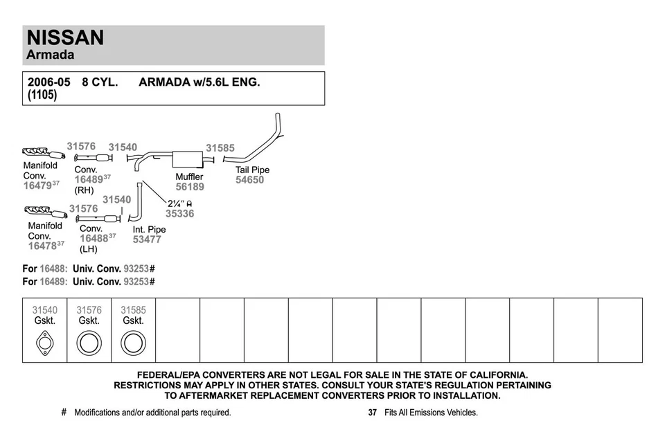 For Nissan Titan 2004-2006 Walker Aluminized Steel Exhaust Intermediate Pipe Foto 2 de 4