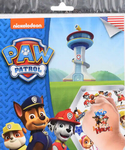 PAW PATROL TATUAGGI TEMPORANEI forniture per feste di compleanno 25 pezzi BOMONIERE cani Chase + - Foto 2 di 2