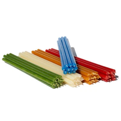 50 Farbige Bienenwachskerzen 5 Farben 18,5cm: gelb-grü-rot-blau-weiss Diveevo - Bild 1 von 4