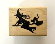 Halloween Witch on Broomstick Good Stamps Rubber Stamp 2.25  x 1.5  