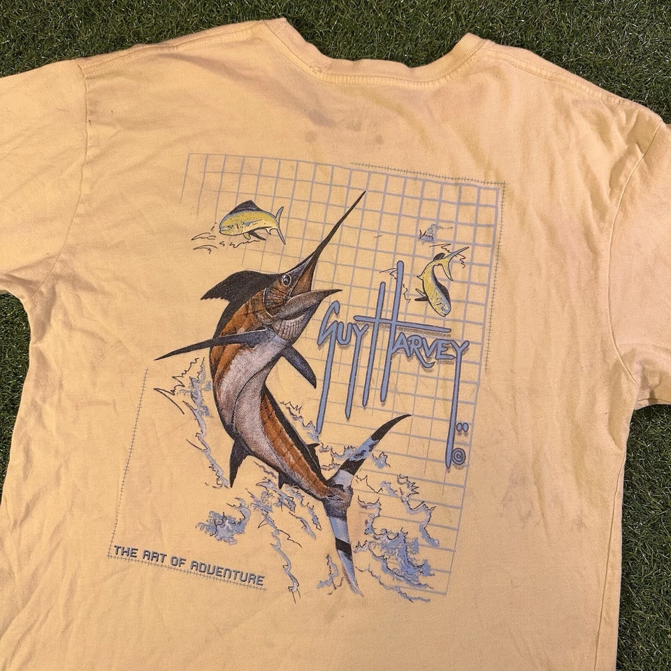 Guy Harvey Shirt Men Med Yellow Marlin Fish Graphic Back Pocket Logo Front Tee - Image 3 of 4