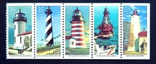 1990 Unfolded US Booklet Pane 2474a Lighthouses! Hatteras Sandy Hook BV $17