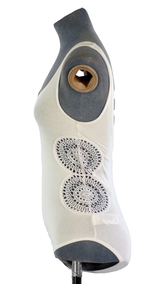 Topshop Body Top Crochet Adornado Top Camisola Cuello Redondo Blanco Talla UK 8 Foto 3 de 4