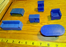6 original Vintage 1950s Marx dollhouse furniture blue