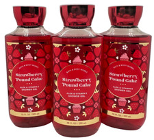 Bath  Body Works LOT of 3 Strawberry Pound Cake Body Wash Shower Gel 10 oz