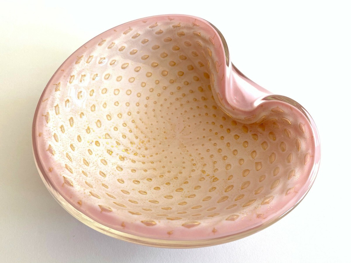 MID CENTURY MODERN BARBINI MURANO ITALY ART GLASS PINK GOLD LEAF