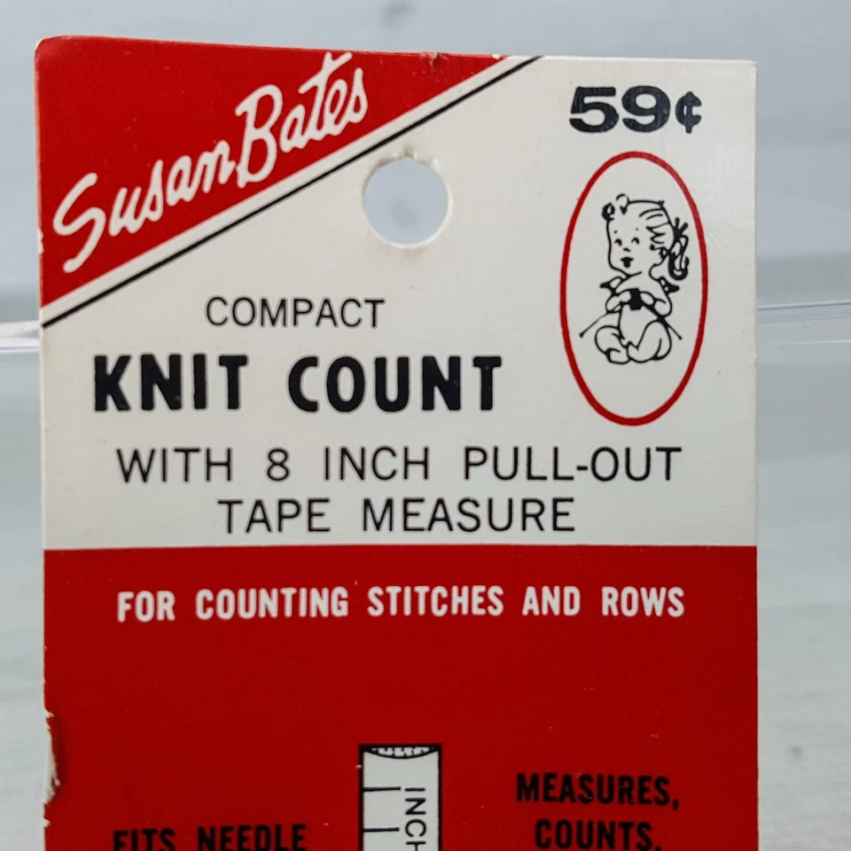Vintage Susan Bates Compact Knit Count 8" Pull Out Tape Measure Sealed USA - Image 3 of 4