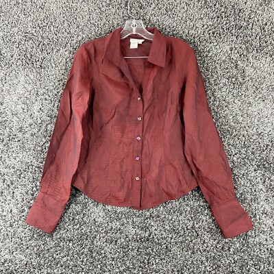 Cold water Creek Blouse Women s PS Petite Button Up Long Sleeve Red Shimmer