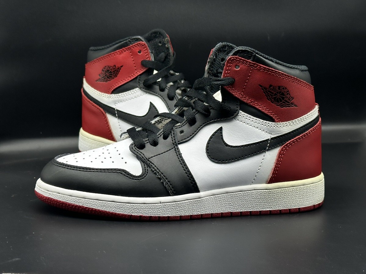 2016 Nike Air Jordan 1 One Retro Black Toe GS Black White Red Sz