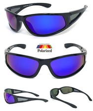 Wrap Around Polarized Anti Glare Sunglasses Tinted Blue Mirror Lens UV400