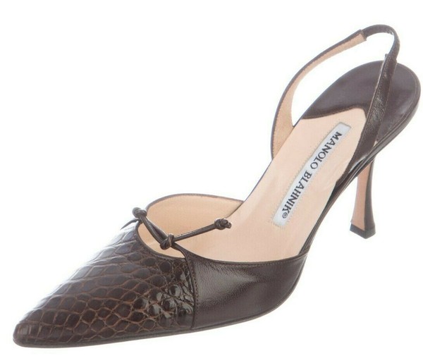 NEW Manolo Blahnik CAROLYNE 90 Dark Brown Leather ALLIGATOR CROCODILE SHOES 36