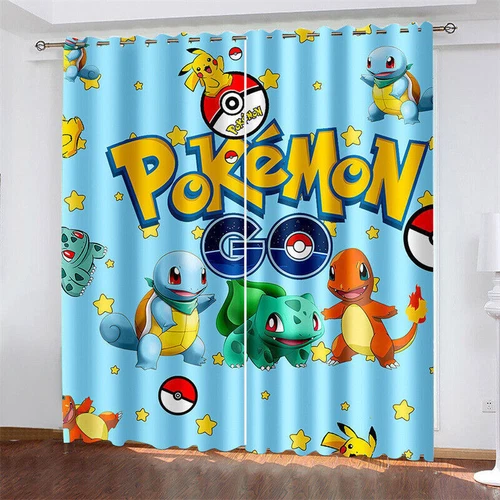 Kids Pokemon Pikachu Thick Thermal Blackout Curtains Eyelet Ring Top Drapes Gift - Picture 21 of 88