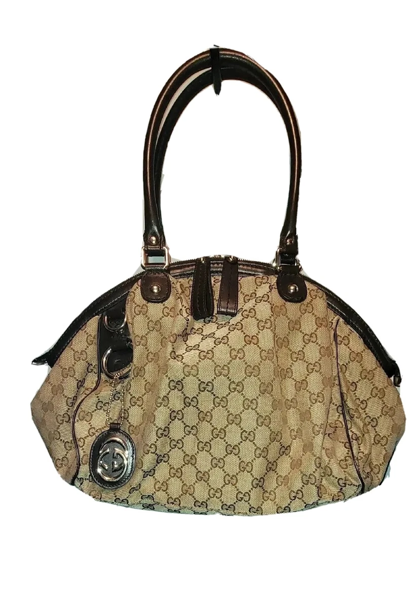 GUCCI SHOULDER BAG MONOGRAM CANVAS HOBO SUKEY WITH GG BAG CHARM 100 AUTHENTIC