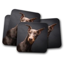 4 Set - Doberman Pinscher Dog Coaster - Dogs Puppy Dobermann German Gift #15398