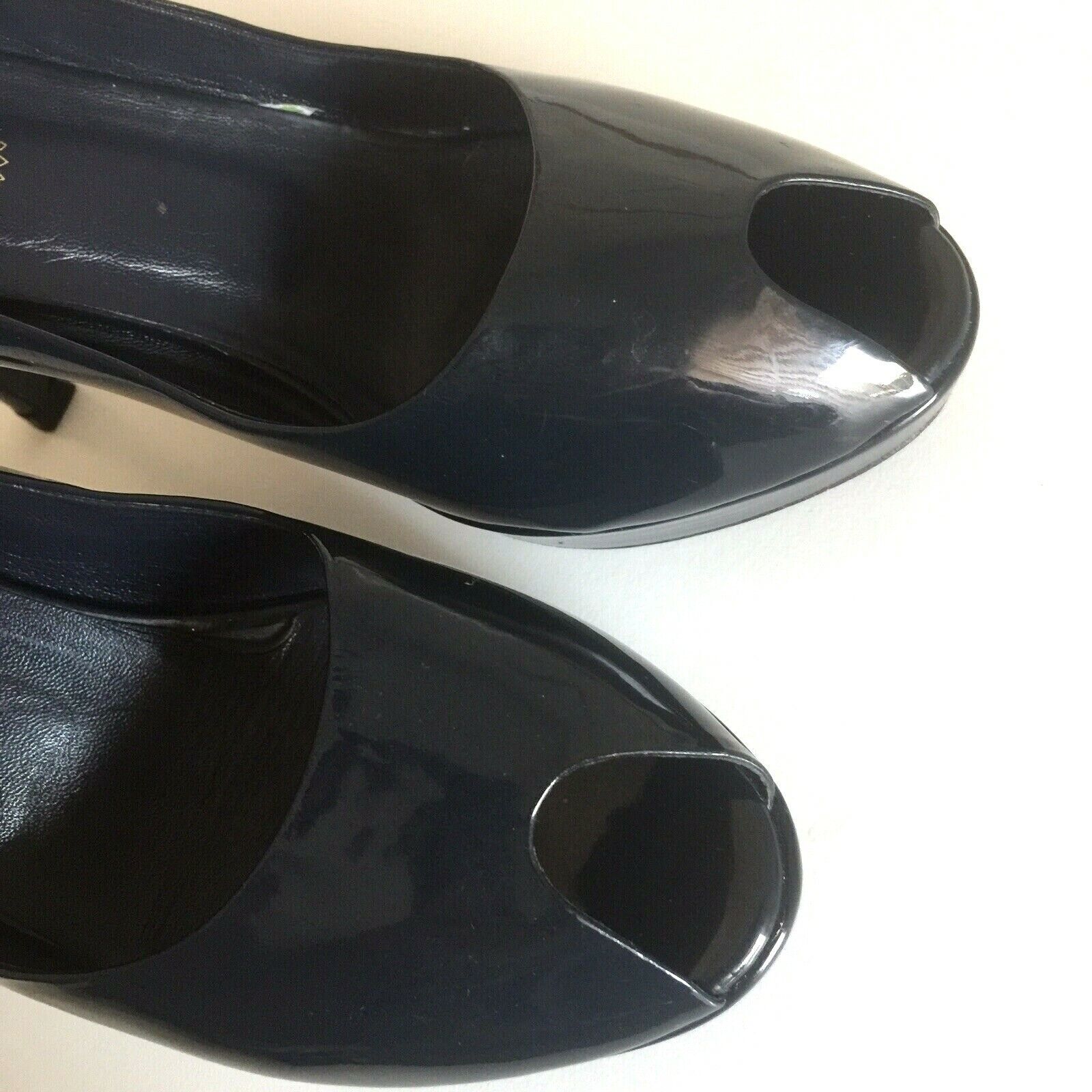 YSL Yves Saint Laurent Palais Pump Peep Toe Platform vernice pelle blu navy 39