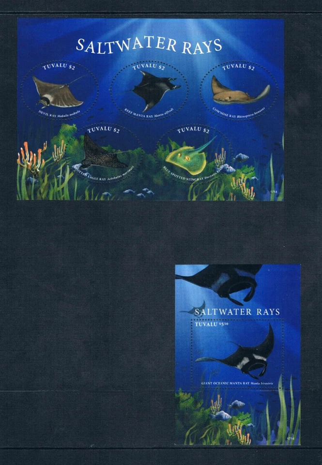 $24.75 Scott Value - 2017 TUVALU Rays 2 s/s Saltwater Pacific Oc CV MNH NH UMM - image 3 of 4