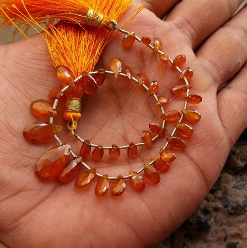 Collar de cuentas de 8 pulgadas de pera corte cianita naranja natural 38 quilates 4x6 a 8x15 mm - Imagen 13 de 24