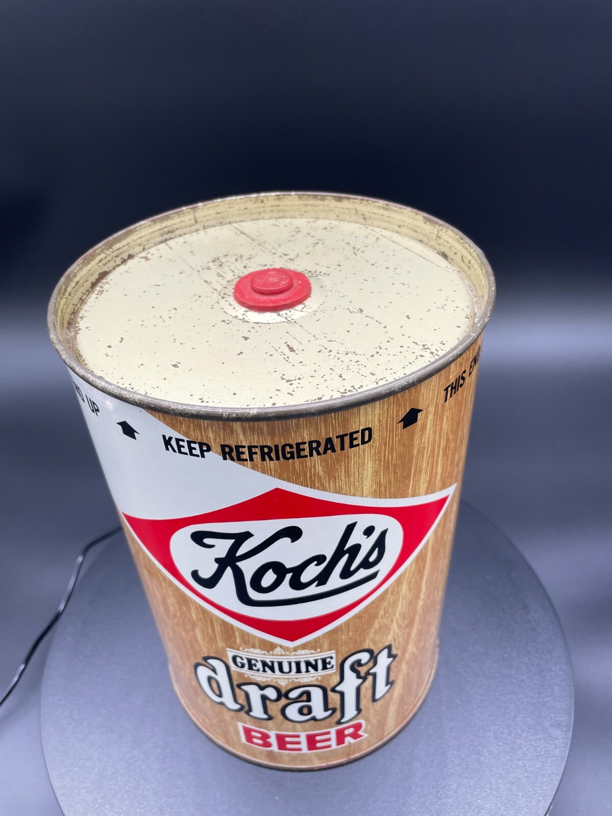 Koch's Genuine Draft Empty One Gallon Beer Can. Fred Koch Brewing