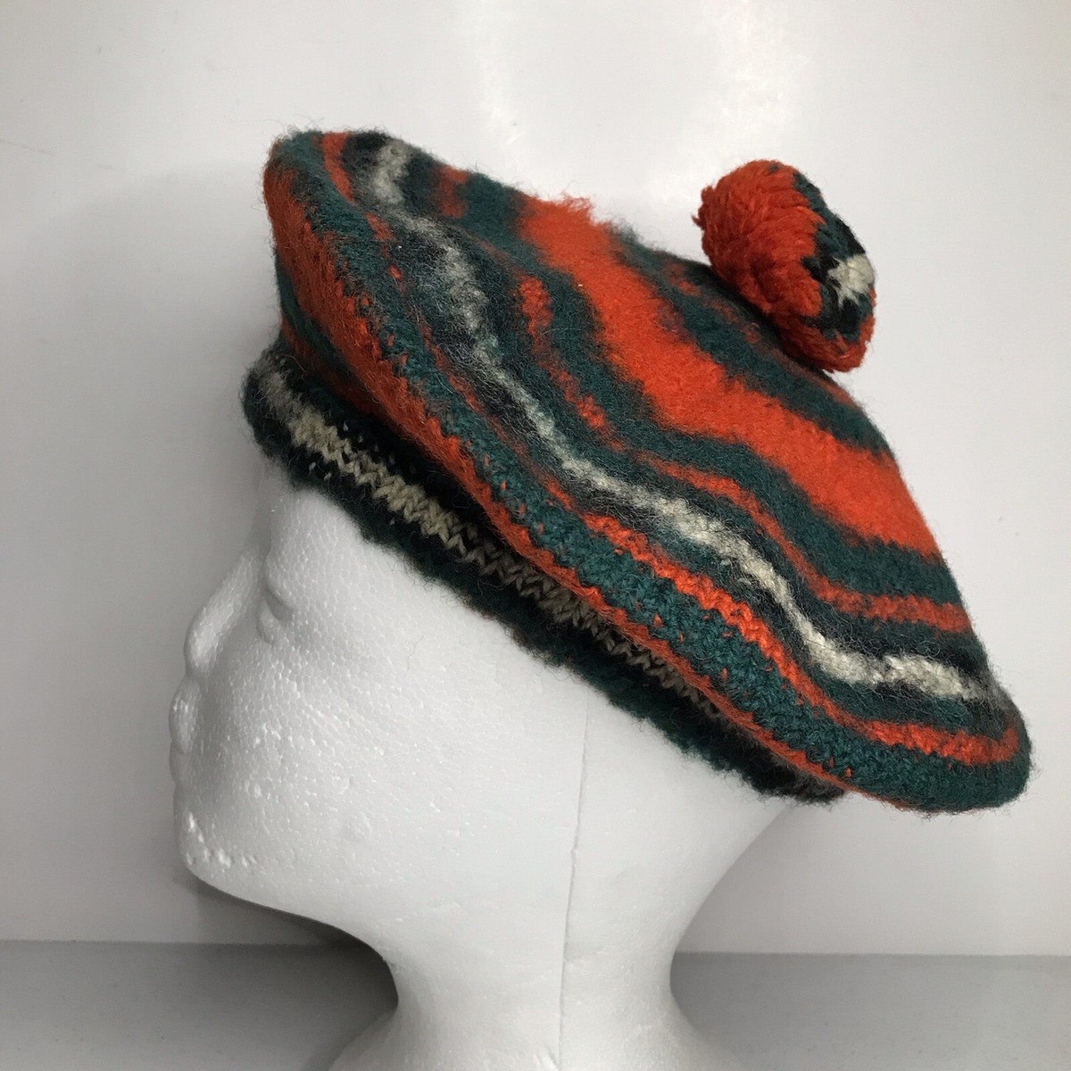 MacGregor 100% Pure Wool Pom Pom Beret Women's Hat Orange/Green | eBay