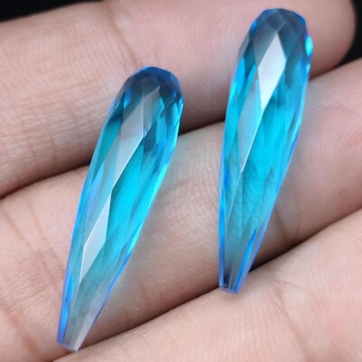 London Blue Topaz Quartz Smooth Drops Loose Gemstone Pair Faceted Briolette