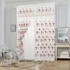 2 Layers Voile Sheer Embroidered Rod Pocket Window Curtain Panel and Valance 056