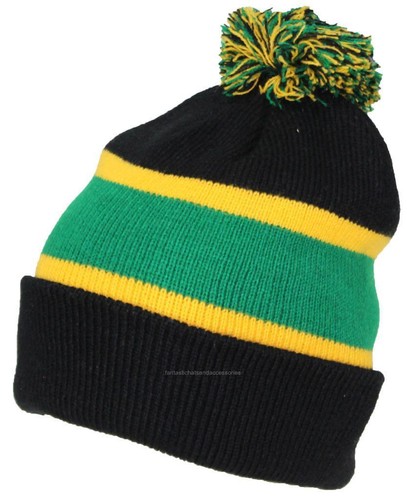 Large Pom, Beanie - Black/Green/Gold 