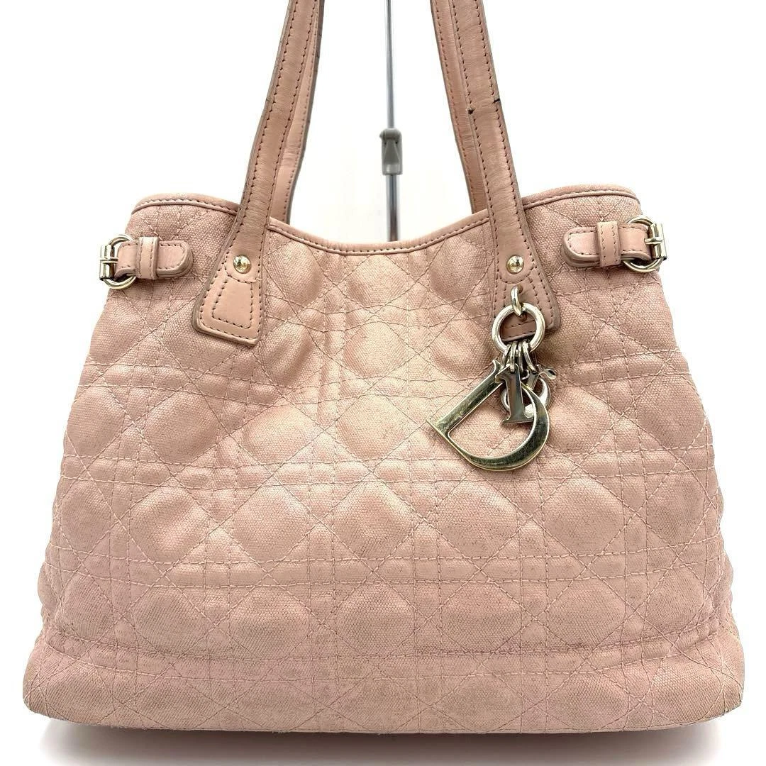 Grand sac à main cabas CHRISTIAN DIOR PANAREA CANNAGE TOILE ENDUITE CUIR