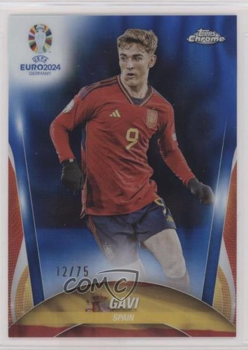 2024 Topps Chrome UEFA Euro Blue Lava Refractor 12/75 Gavi #87 0pd3