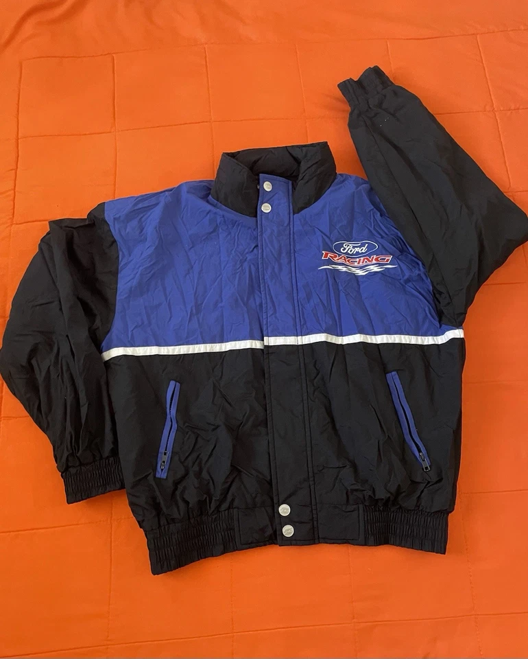 Vintage Racing Champions Blue Black White Ford Racing NASCAR Jacket Mens Medium - Image 2 of 4