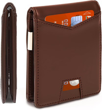Mens Wallet RFID Blocking Genuine Leather Minimalist Slim Bifold Money Clip Thin