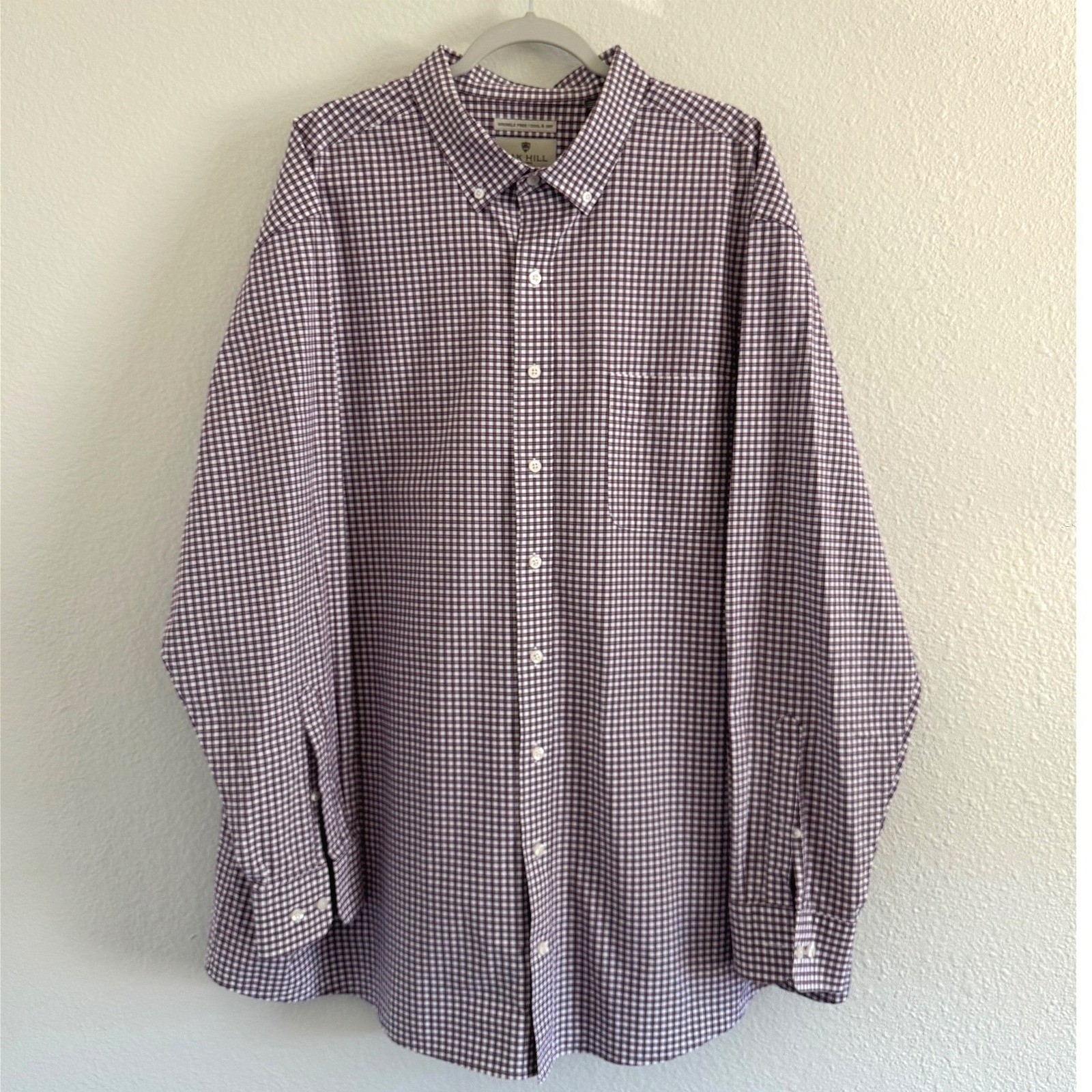 Oak Hill Mens 2XLT Purple Gingham Plaid Button Down Shirt Wrinkle Free Cool Dry