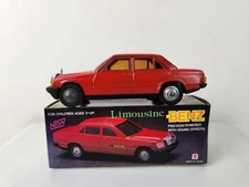Vintage Tin Red Mercedes Benz Sedan Toy Friction Car w Box New China MF320