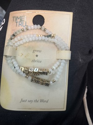 Time And Tru Beaded Bracelet That Reads Grow And Thrive 3 White And Gold Bands 