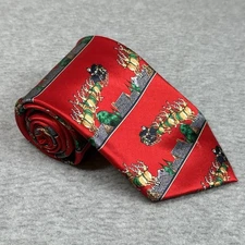 Santa’s Dream Silk Christmas Tie Santa Sleigh Reindeer Red Handmade