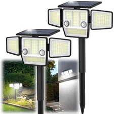 Solar Outdoor Lights with Stakes, 2500LM 180° PIR Motion Sensor, 360° Wide An...