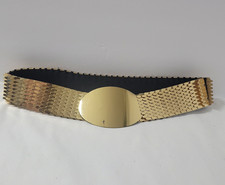 VTG Glam 70s 80s Gold Metal Mesh Fish Scale Belt Oval Buckle Stretch Statement