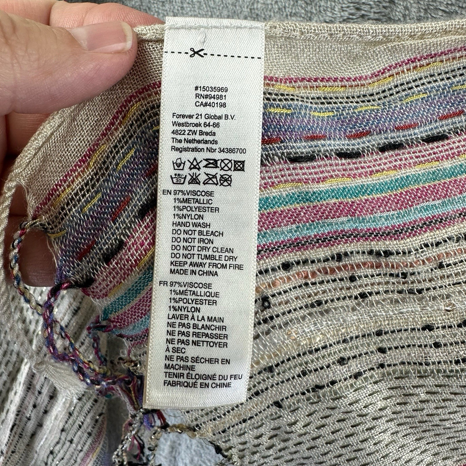 Rectangular Scarf Ivory w/ Multicolored Stripes F… - image 3