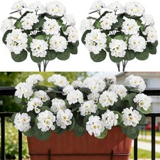 4Pcs Artificial Geranium Flower UV Resistant Silk Faux Flowers Home Garden Decor