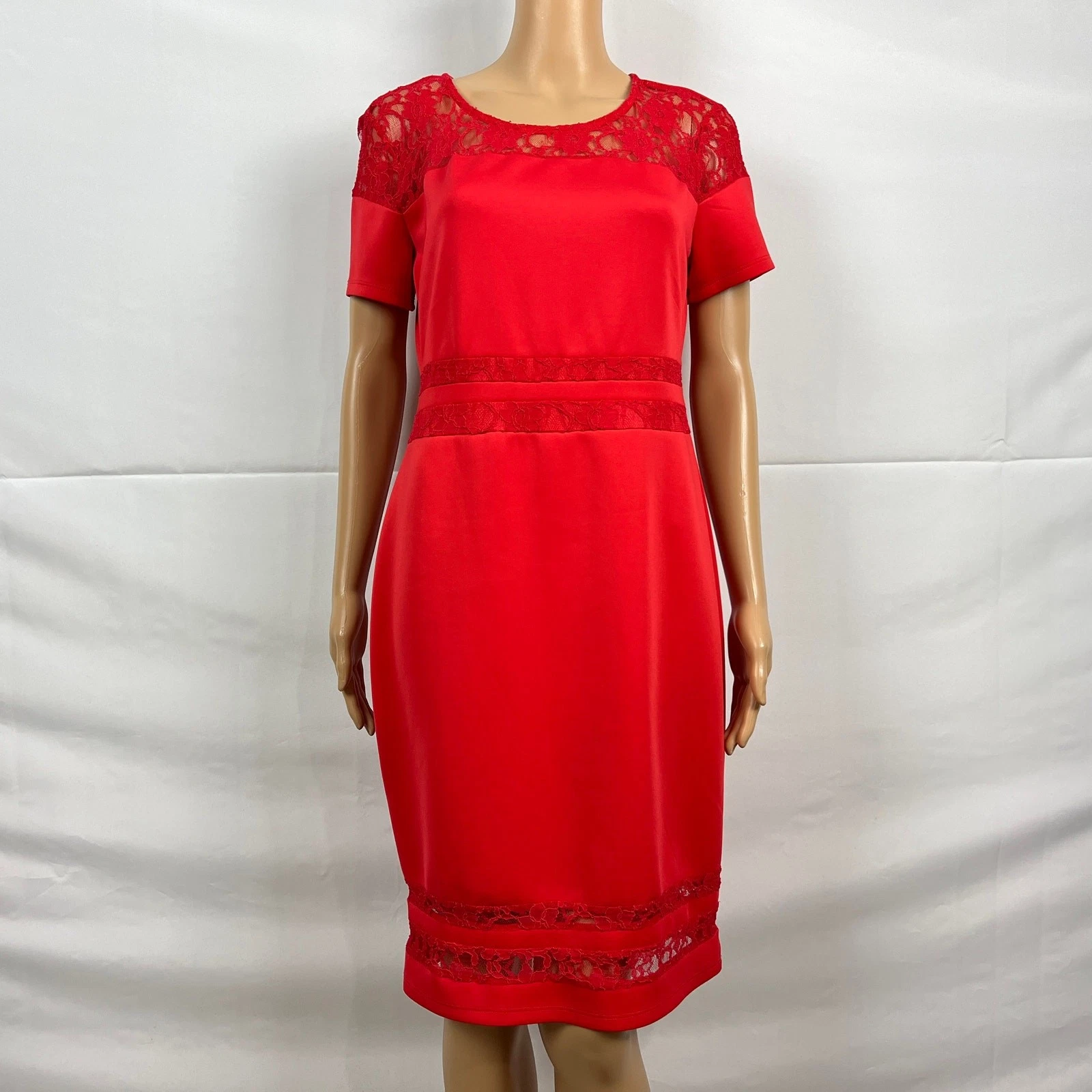 VETEMENTS Abito tubino Belle & Sky GRANDE rosso brillante bordo pizzo carriera lavoro festa