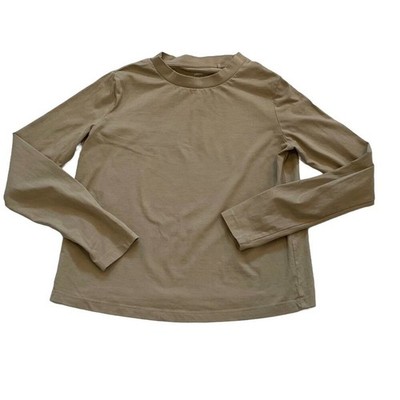 MNG Mango Tan Basic Crewneck Long Sleeve Cotton T-Shirt, S