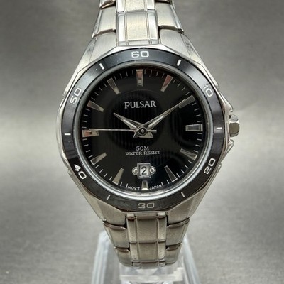 Seiko Pulsar Dive Watch Women 29mm Black Dial Silver Tone Date VX82-X530 New Bat