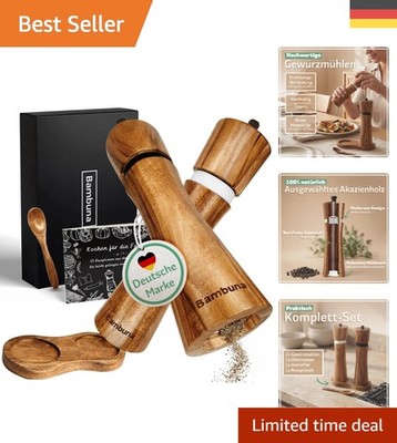BAMBUNA Gewürzmühlen Set: Akazienholz, umfassend mit Zubehör und Rezeptbuch