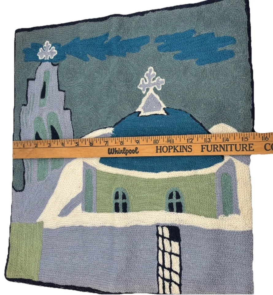 Handmade Embroidered Pillow case Greece Scene Greek Village Linen Decor Souvenir - Image 3 of 4