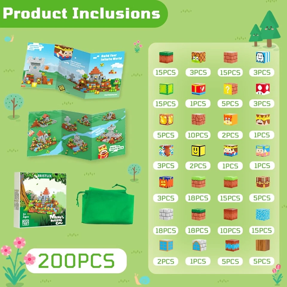 200 PIEZAS Minecraft Bloques Magnéticos STEM Niños Juguetes de Construcción con Tablero Magnético Foto 2 de 4