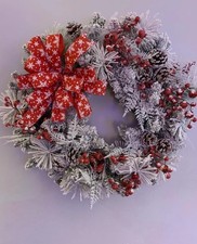 Pre-Lit snowy berry flocked Christmas Wreath   24  Evergreen with twinkle lights