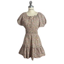 J.Crew women's scattered blooms floral print clinched waist puff sleeve dress XS