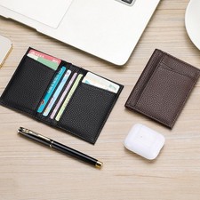 Genuine Leather Mens Slim Minimalist Wallet RFID Blocking Credit Card Holder