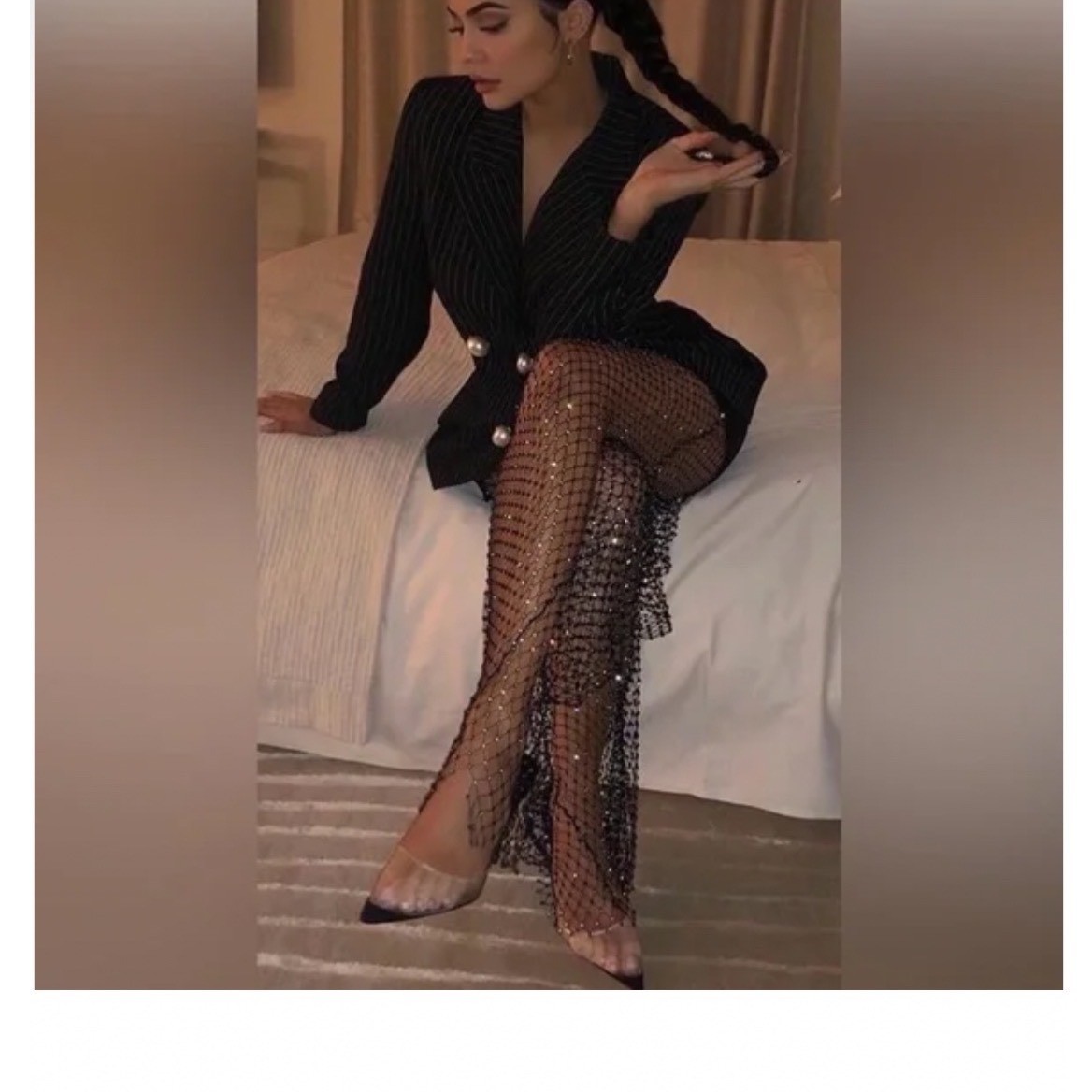 Zara Festive Days Black Mesh Rhinestone Mid-Rise Leggings Sheer Pants Small New thumbnail 15