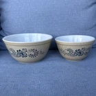 Lot of 2 Vintage Pyrex Homestead Blue Flowers Mixing Bowls 401 & 402 READ