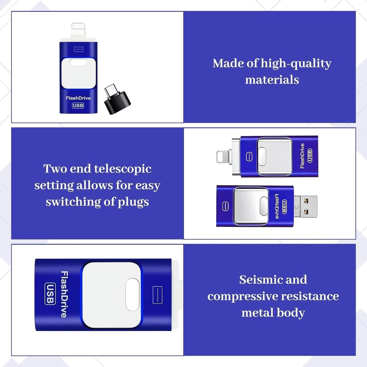 4 in 1 USB Flash Drive, 2TB USBDrives, USB Memory Stick, Slim Slide Phone Memory